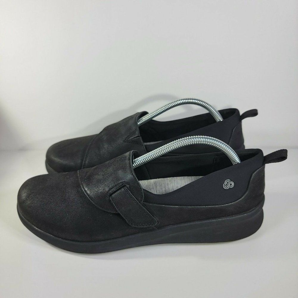 Clarks Womens 11 Black Sillian Cloudsteppers Slip On Hook Loop Adjustable 16712